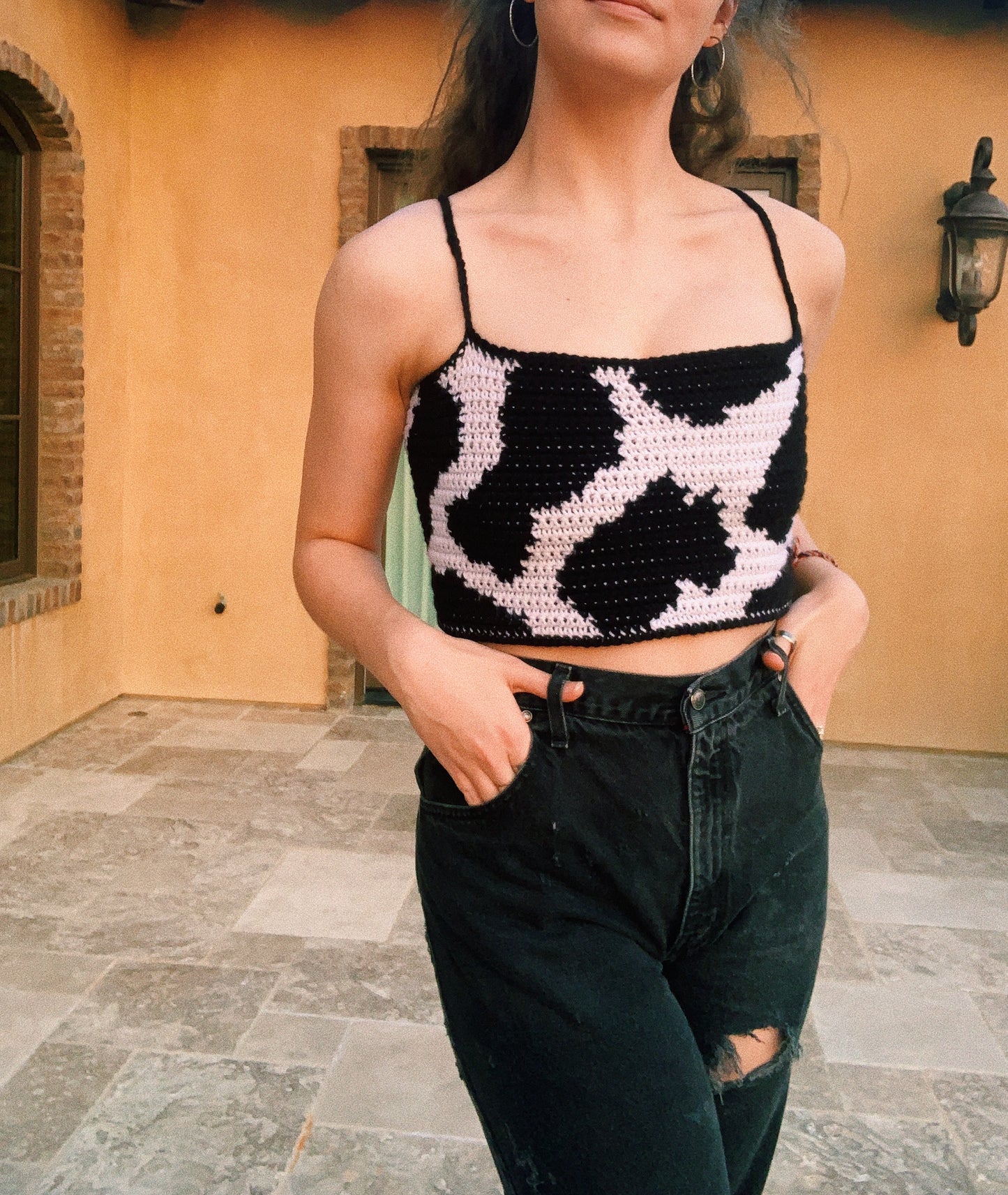 pre-order: cow print tank top // crochet tank top