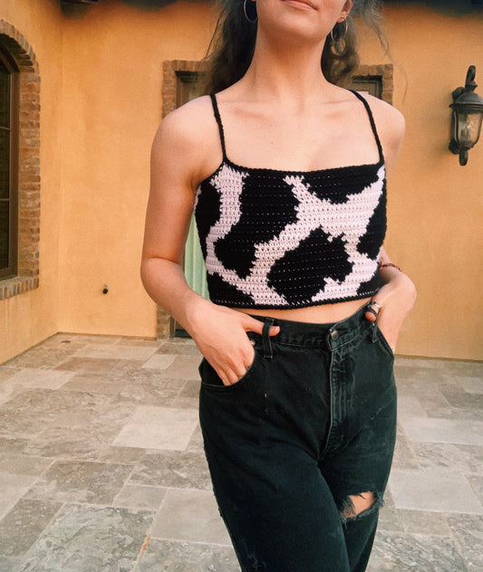 pre-order: cow print tank top // crochet tank top