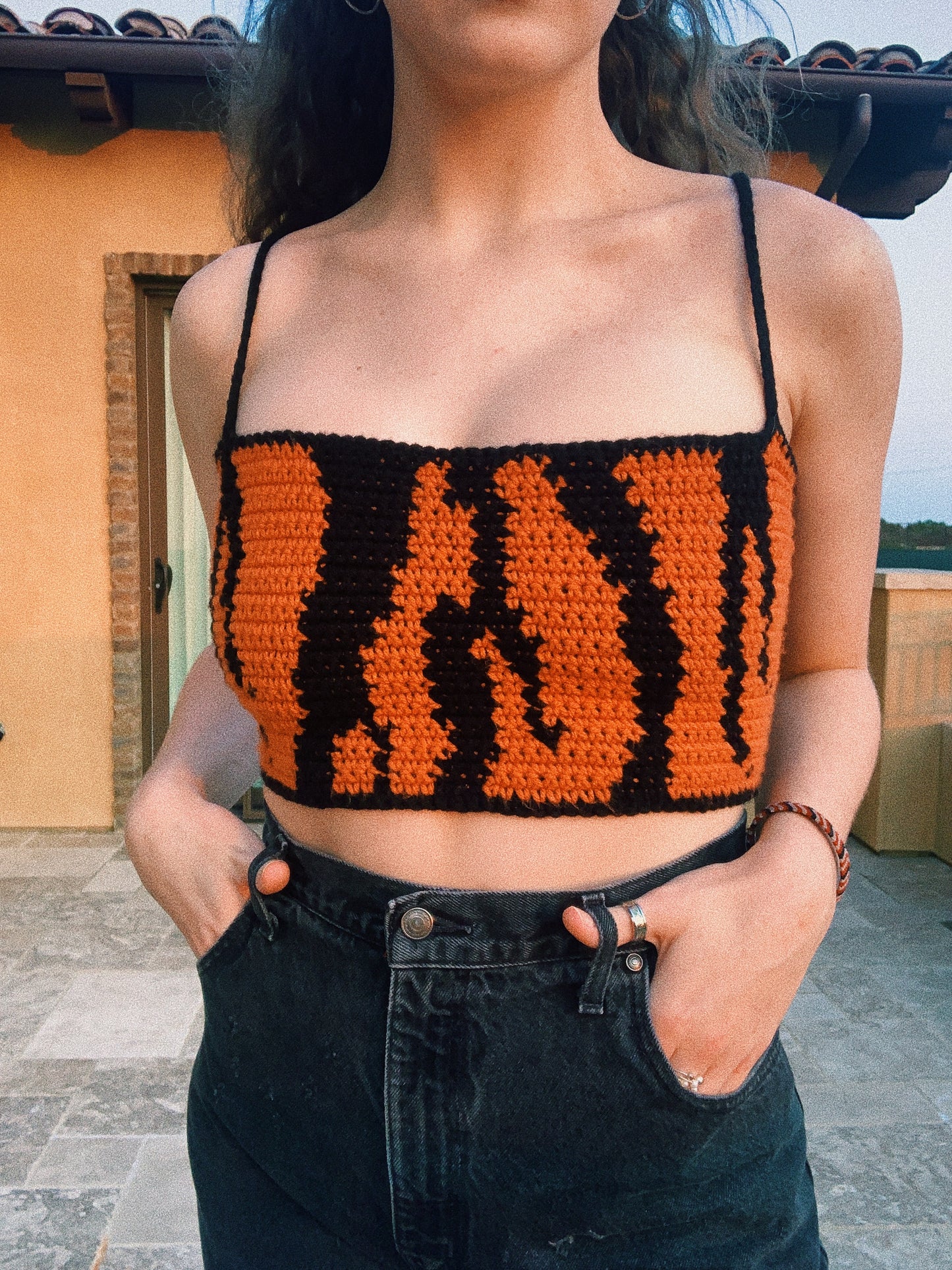 pre-order: tiger print tank top // crochet tank top