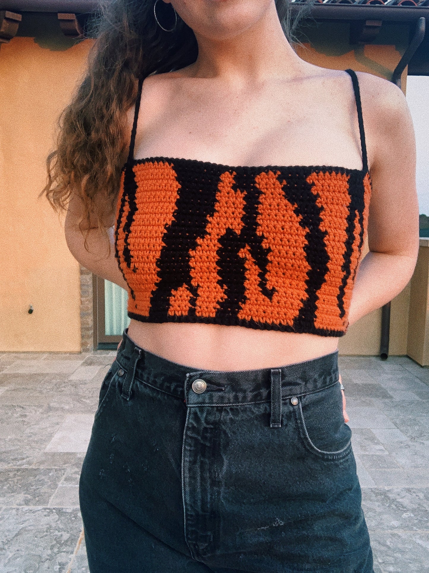 pre-order: tiger print tank top // crochet tank top