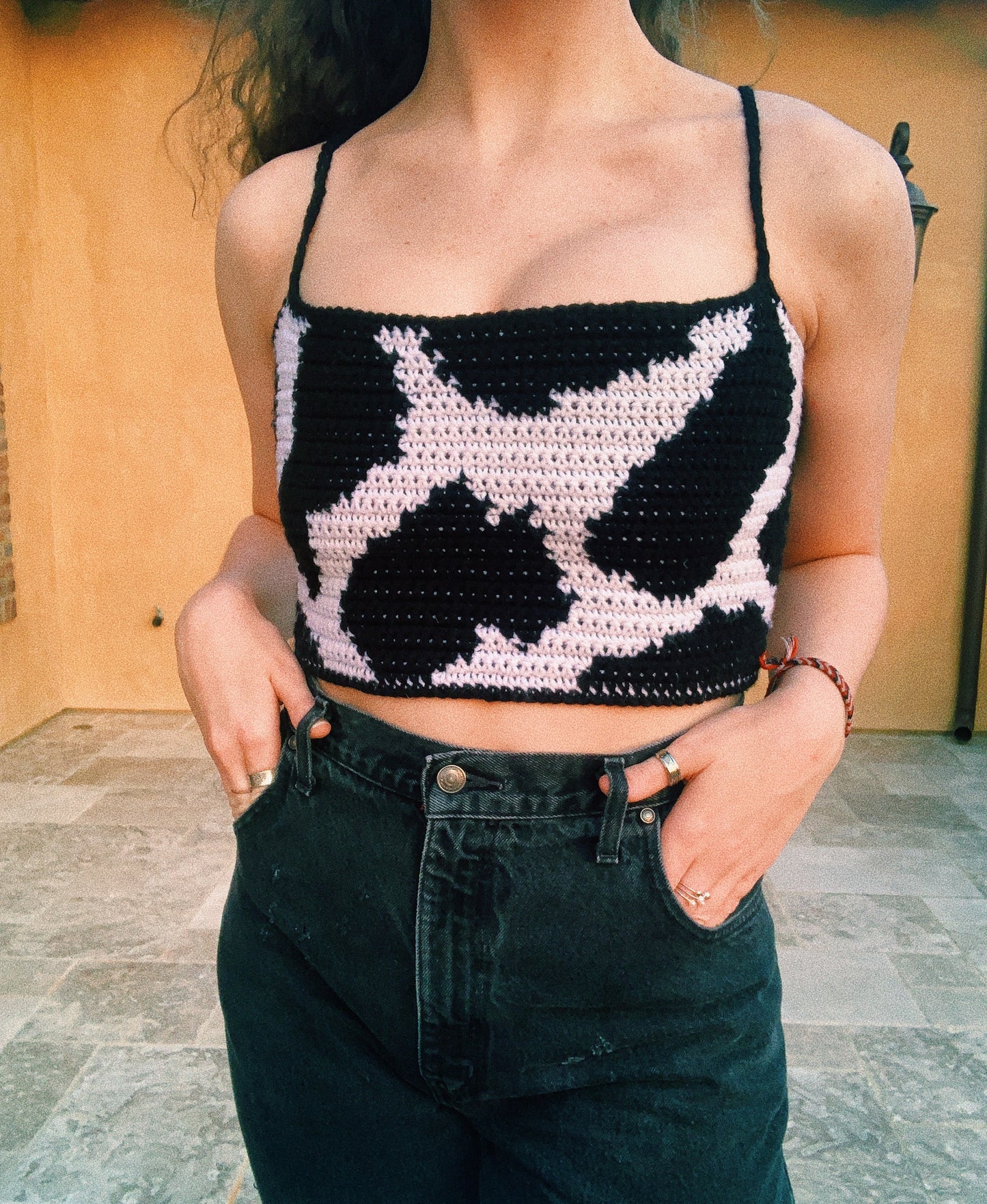 pre-order: cow print tank top // crochet tank top