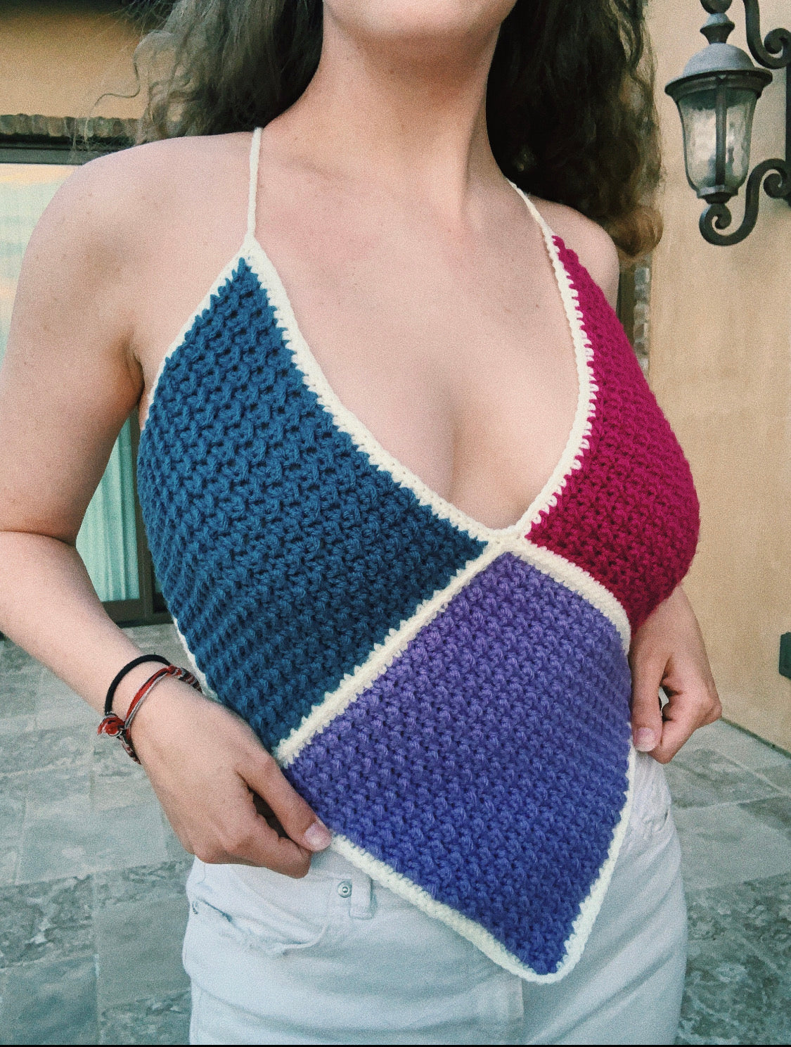 tri-tone bisexual flag cerise top // crochet top