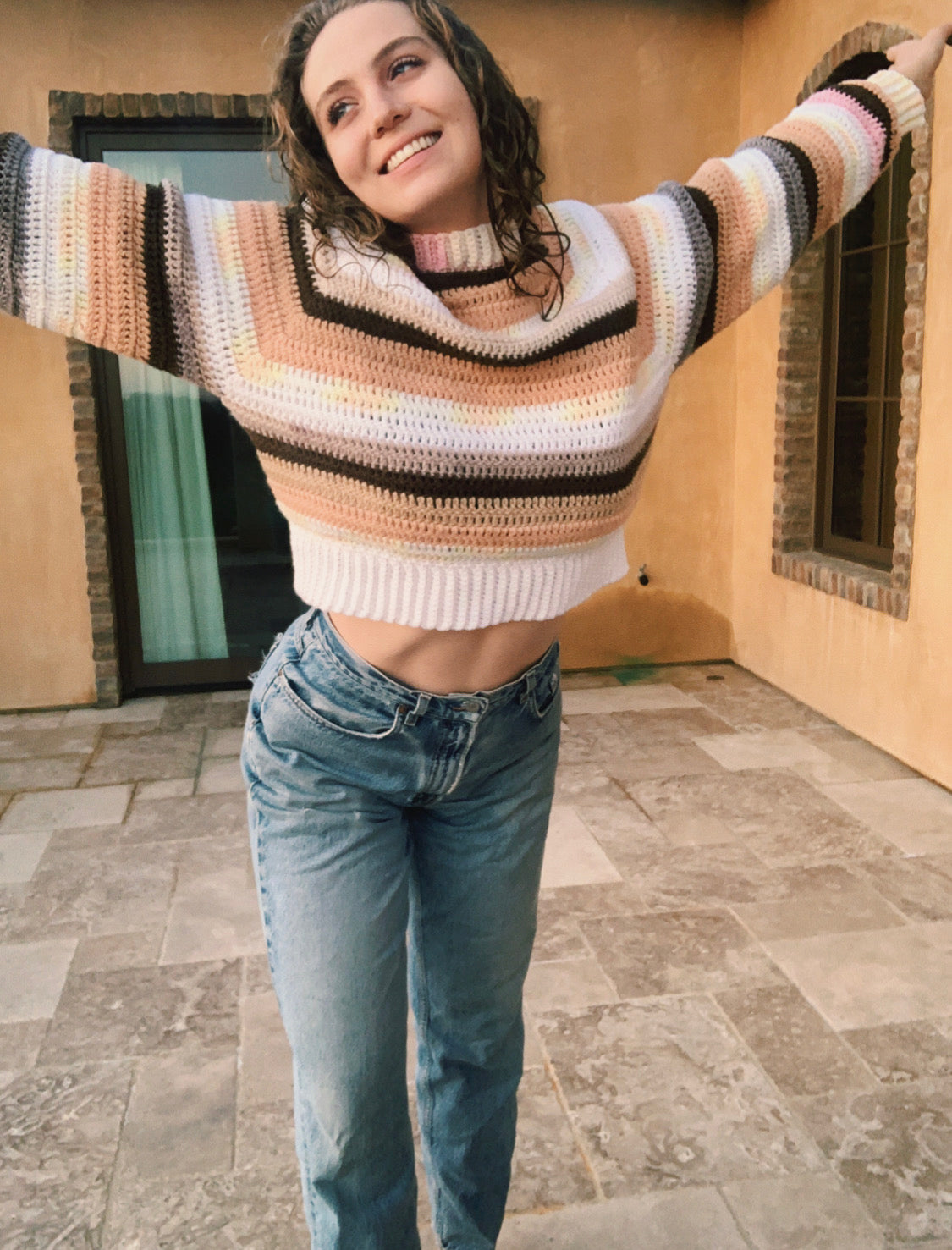 neapolitan ice cream scrap yarn crochet sweater // crochet jumper