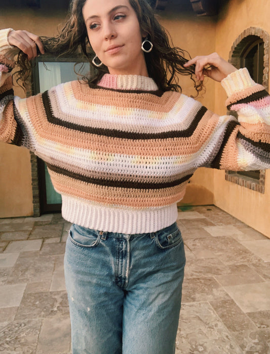 neapolitan ice cream scrap yarn crochet sweater // crochet jumper